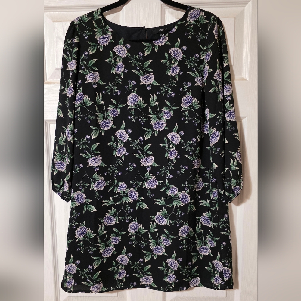 Forever 21 Black Dress with Purple Floral Design